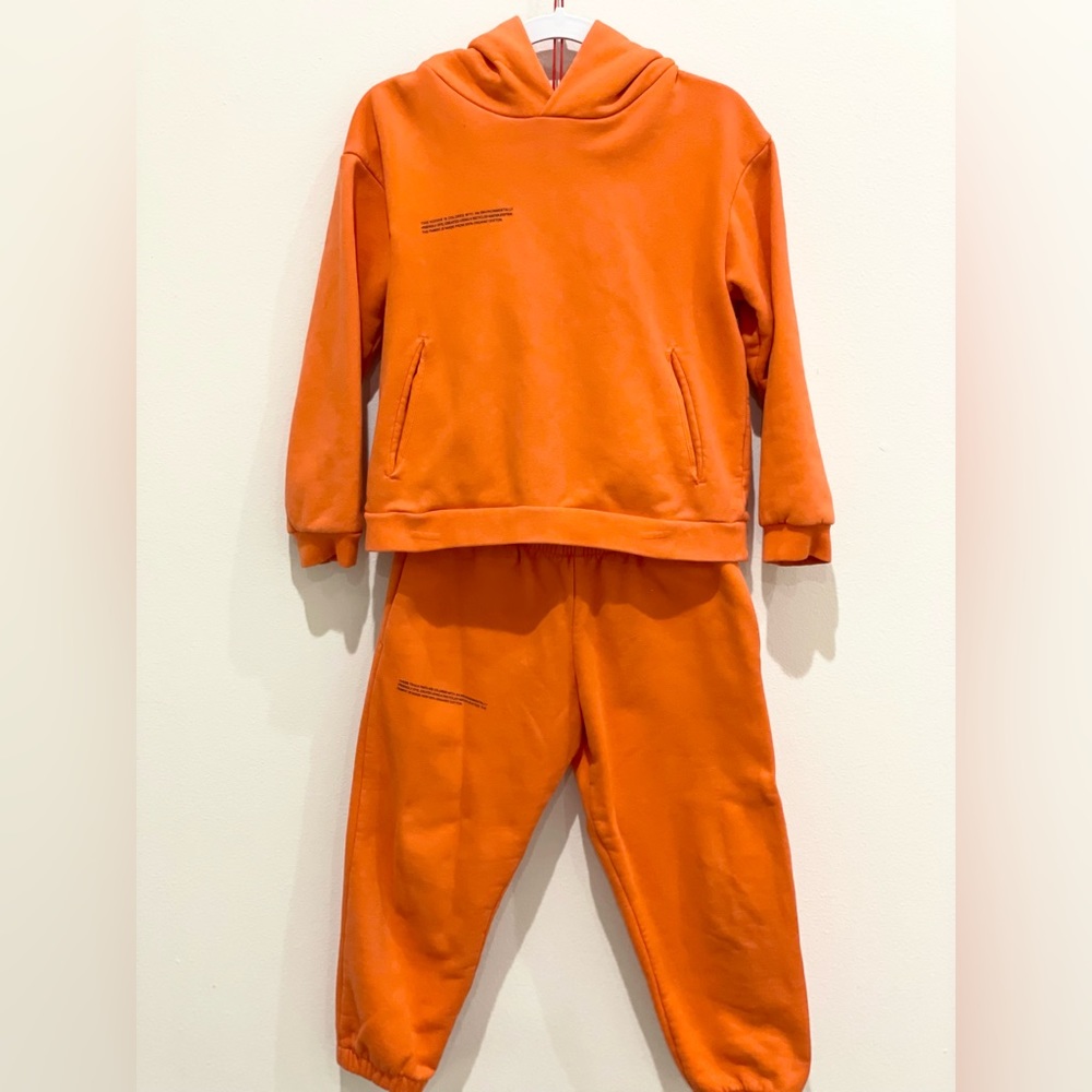 PANGAIA KIDS 365 midweight hoodie and track pants. 5-6 years. Orange color.